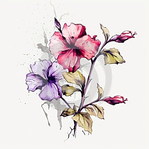 Watercolor Flower Drawing Illustration With Tropical Symbolism