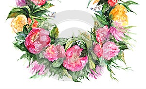 Watercolor flower floral romantic wreath frame illustration