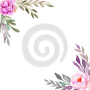 Watercolor flower frame backgrounds. wreath of flowers in watercolor style with white background, illustration