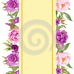 Watercolor flower frame. Elegant wedding invitation card template with watercolor and floral decoration