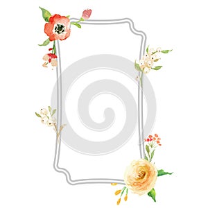 Watercolor flower frame. Illustration of natural flower on white. Summer floral greeting card in watercolor style