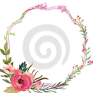 Watercolor flower frame. watercolor wreath made in . Unique decoration for greeting cards, wedding invitations. Isolated floral