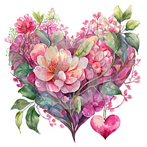 Watercolor Flower Heart Painting With Love