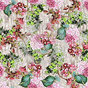 Watercolor flower pattern Seamless allover design with background