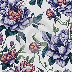 Watercolor flower patterns, Arcane patterns of flowers inspired by prison tattoos. AI-Generative