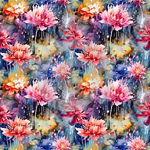 watercolor flower seamless pattern, floral background