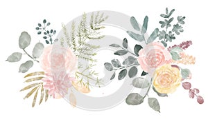 Watercolor flower set. Colorful collection with leaves and flowers. Design elements for invitations, wedding or greeting cards