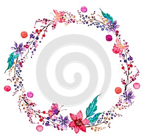 Watercolor flower wreath background