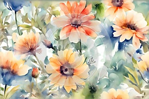 Watercolor flowers background, abstract flowers made from watercolor paint splashes