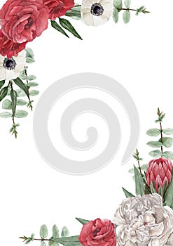 Watercolor Flowers Background, Floral Wedding Invitation, Floral frame