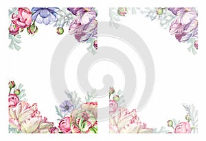 Watercolor flowers background frame