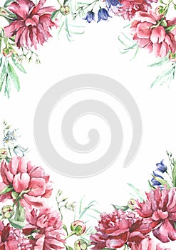 Watercolor flowers background frame