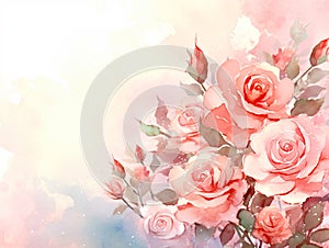 watercolor flowers background - pink and white roses