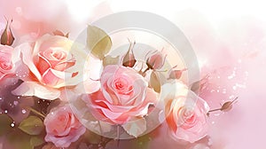 watercolor flowers background - pink and white roses