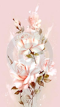 watercolor flowers background - pink and white roses