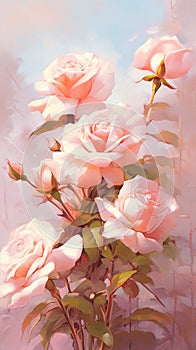 watercolor flowers background - pink and white roses