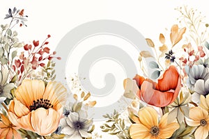 Watercolor flowers bouquet decoration isolated on white background with copyspace