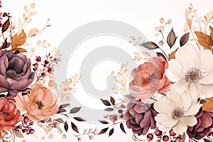 Watercolor flowers bouquet decoration isolated on white background with copyspace