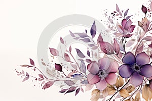 Watercolor flowers bouquet decoration isolated on white background with copyspace