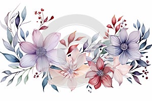 Watercolor flowers bouquet decoration isolated on white background with copyspace