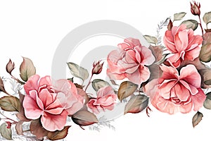 Watercolor flowers bouquet decoration isolated on white background with copyspace