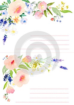 Watercolor flowers card template