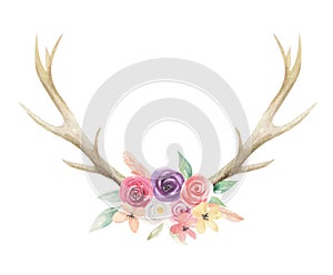 Watercolor Flowers Florals Antlers Deer Stag Horns Bone Painted