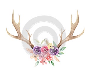 Watercolor Flowers Florals Antlers Deer Stag Horns Bone Painted