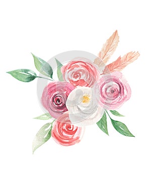 Watercolor Flowers Florals Painted Spring Summer Feathers