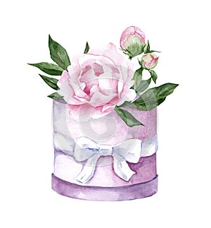 Watercolor flowers in a hat box