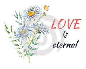 A Watercolor of Flowers and inscription Love.