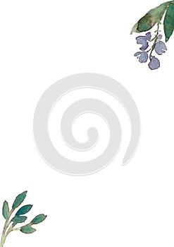 Watercolor flowers and leaves on a white background. Poster or banner with flowers and copy space