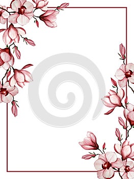 Watercolor flowers, magnolia. Design element for cards, letters, postcards.