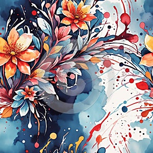 Watercolor Flowers Painting Seamless Pattern Colorful Digital Background Floral Design - ai generated