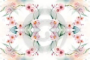 Watercolor flowers painting seamless symmetrical pattern wallpaper