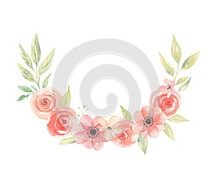 Watercolor Flowers Peach Bouquet Floral Coral Painted Arrangement Leaves