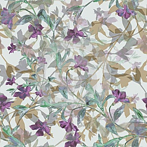 Watercolor flowers periwinkle on a gray background. Floral seamless pattern.