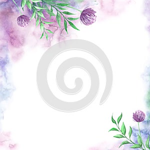 Watercolor flowers. Floral composition, place for text, frame. Design element for card, book cover, save the date.