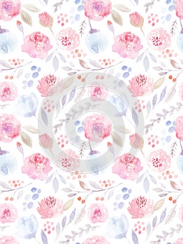 Watercolor flowers. Seamless pattern. Cute roses