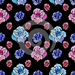 Watercolor flowers. Seamless pattern . Pink and blue roses