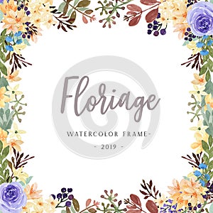 Watercolor flowers with text banner, lush flowers aquarelle hand painted isolated on white background. Design border for card, sav