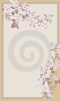 Watercolor flowers with white background. Rectangular frame with floral motifs. Set of colorful watercolor flowers and curls