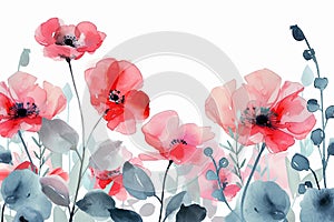 Watercolor flowers on white background, theme spring