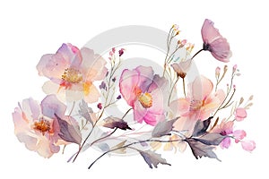 Watercolor flowers on white background, theme spring