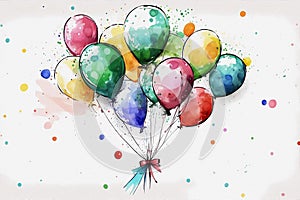 Watercolor flying balloons for happy birthday. Generative ai