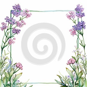 Verbena Frame: Lavender And Purple Flowers On White Background photo