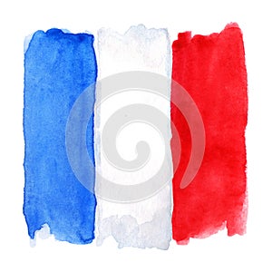 Watercolor France French flag 3 three color isolated