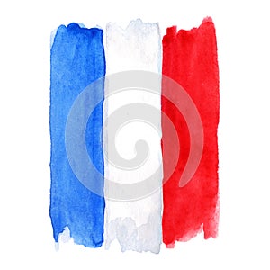 Watercolor France French flag 3 three color isolated