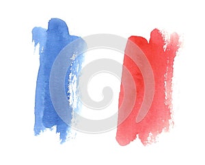 Watercolor french flag, abstract banner of France