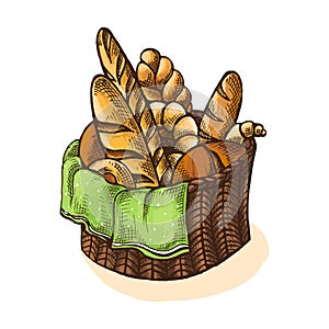 Watercolor Fresh Bread Basket